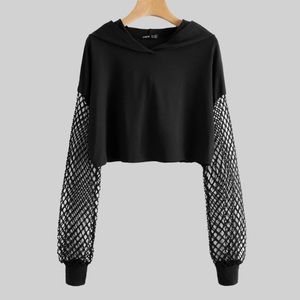 Coolane Fishnet Sleeve Crop Hoodie